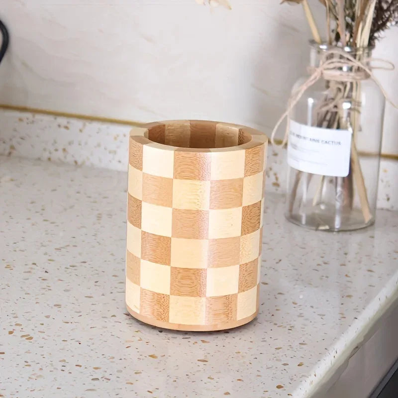 Bamboo Kitchen Utensil Holder – Natural Wood - Clarify.pk