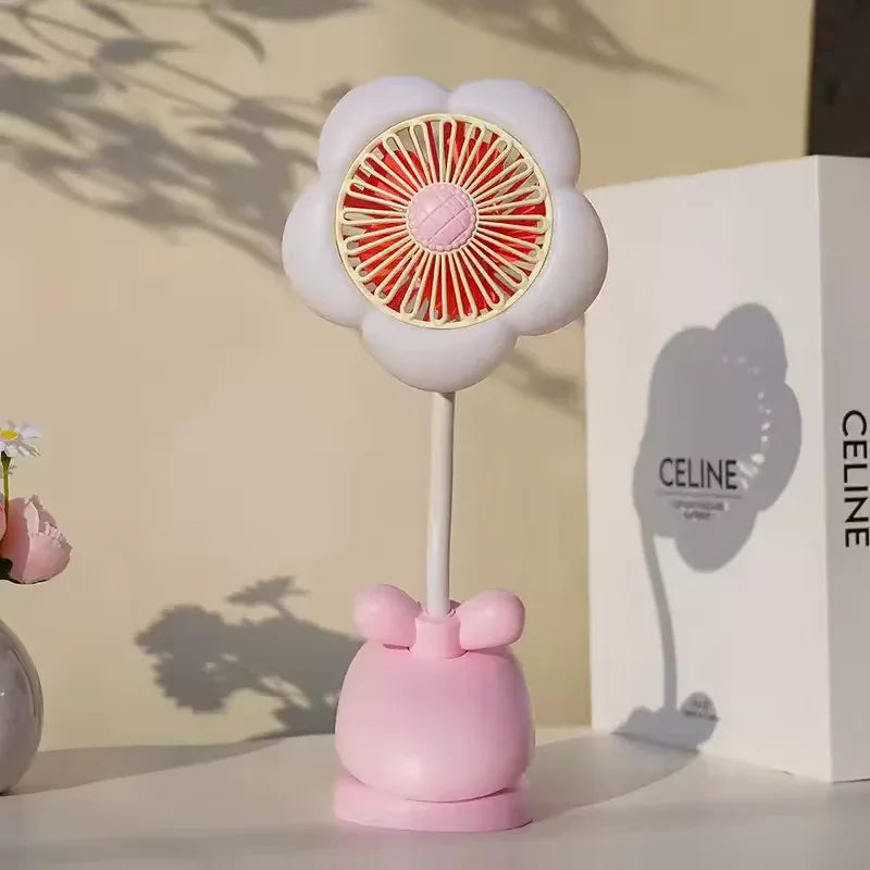 USB Rechargeable Flower Clip-on Fan – 360° Rotation with LED (Random Color) - Clarify.pk