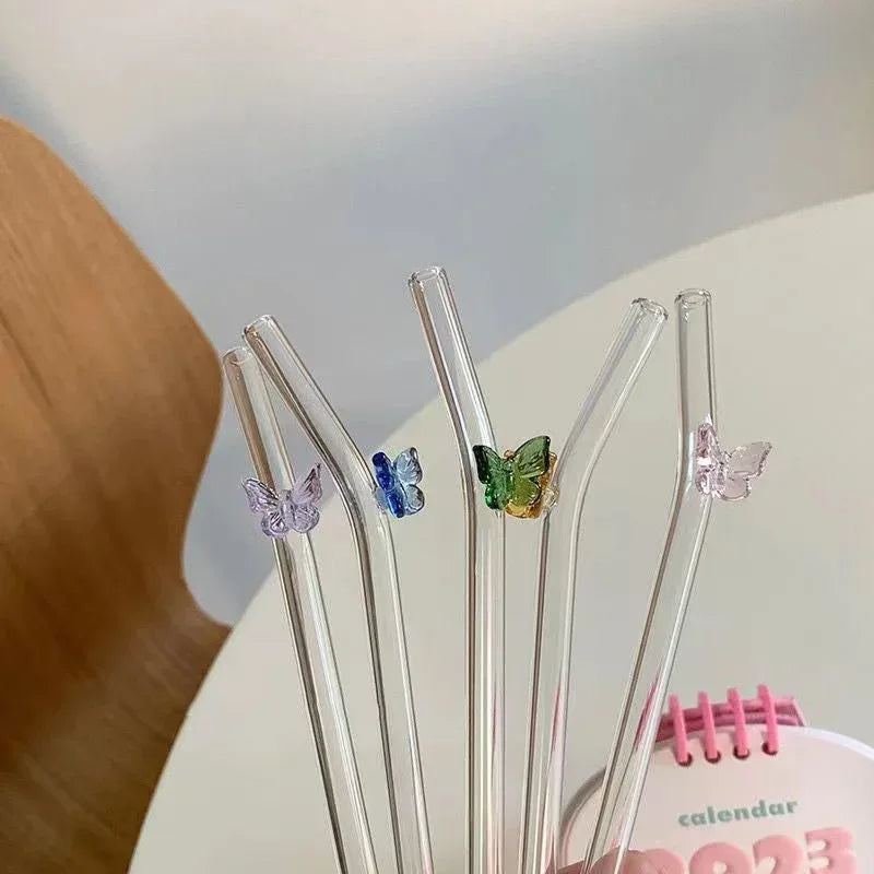 6-Piece Glass Butterfly Straw Set – Reusable Cute Drink Straws - Clarify.pk