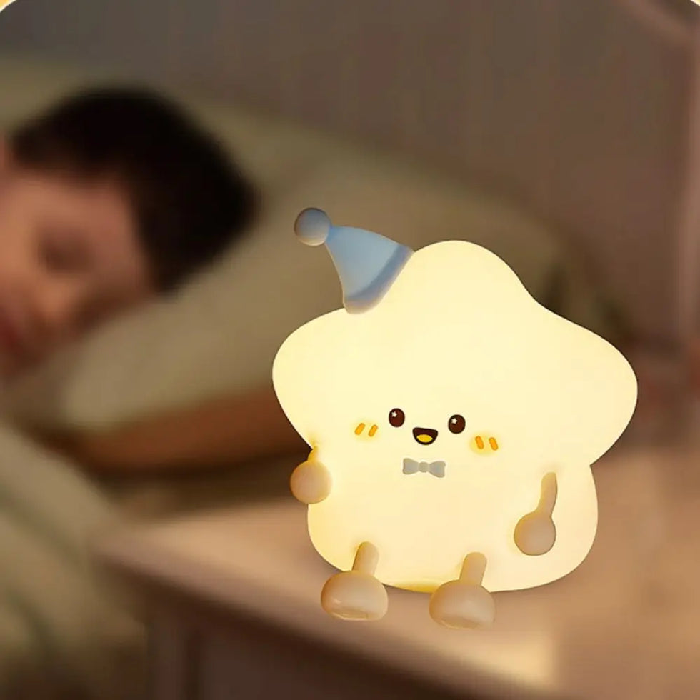 Rechargeable USB LED Star Night Light Colorful Light Soft Silicone Touch Table Lamp Glowing Effect Remote Control Bedside Light