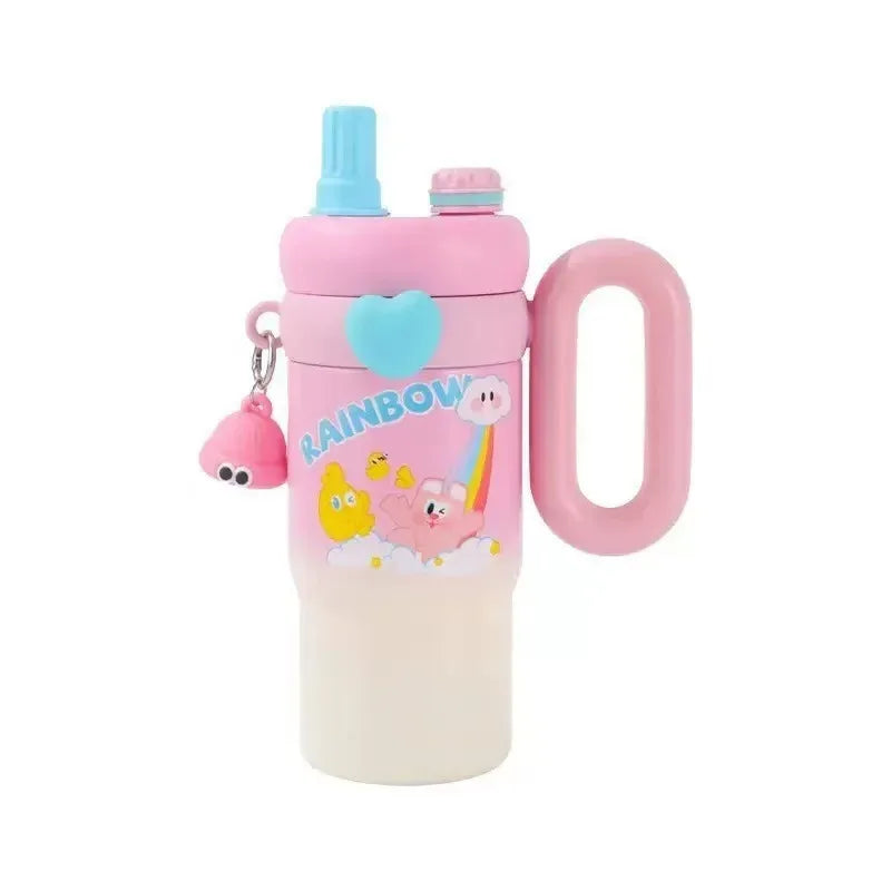 Large Cartoon Straw Cup – Insulated Water Bottle (Random Color) - Clarify.pk