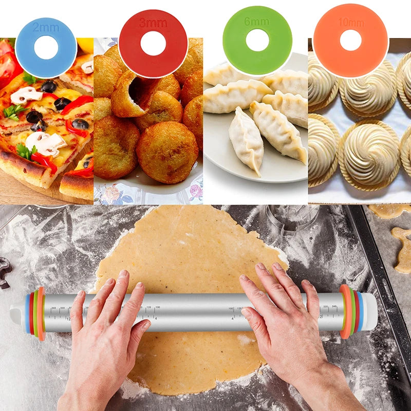 Stainless Steel Adjustable Rolling Pin Fondant Rolling Pin Cake Roller Dough Rolling Pin Bakeware Tools