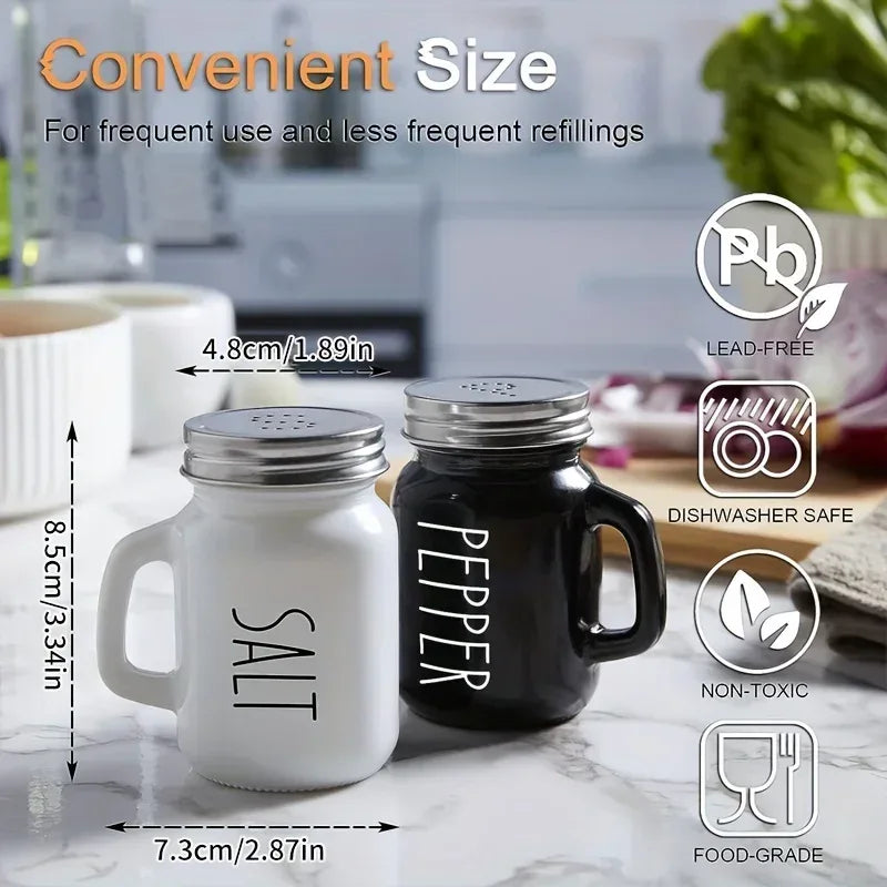 Black & White Salt & Pepper Shaker Set – 2pcs Glass - Clarify.pk