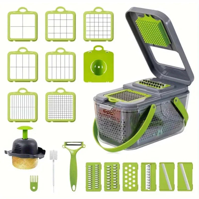 22-in-1 Vegetable Cutter with Container – Multi-Functional Food Chopper & Grater - Clarify.pk