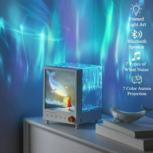 Aurora Box Projector Night Light Bluetooth Ambient Light with White Noise Stepless Dimming Beside Lamp for Bedroom Decor