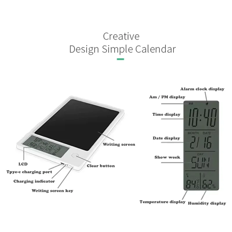 Desktop Writing Tablet with Clock & Temperature Display - Clarify.pk