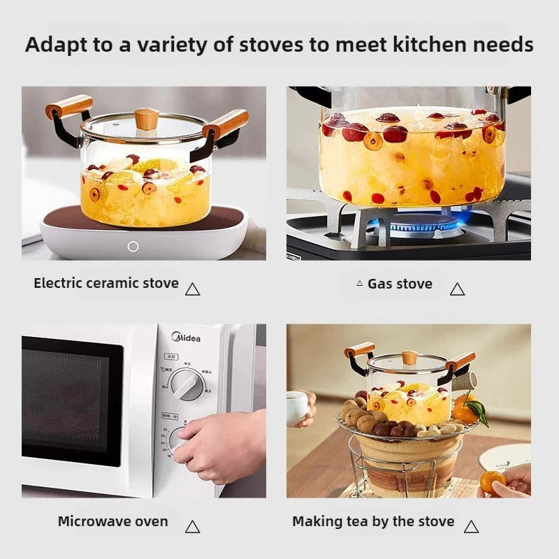 Explosion-Proof Noodle Pot with Heat Retention Transparent Kitchen Cooking Pan for Easy Clean Soup Maker