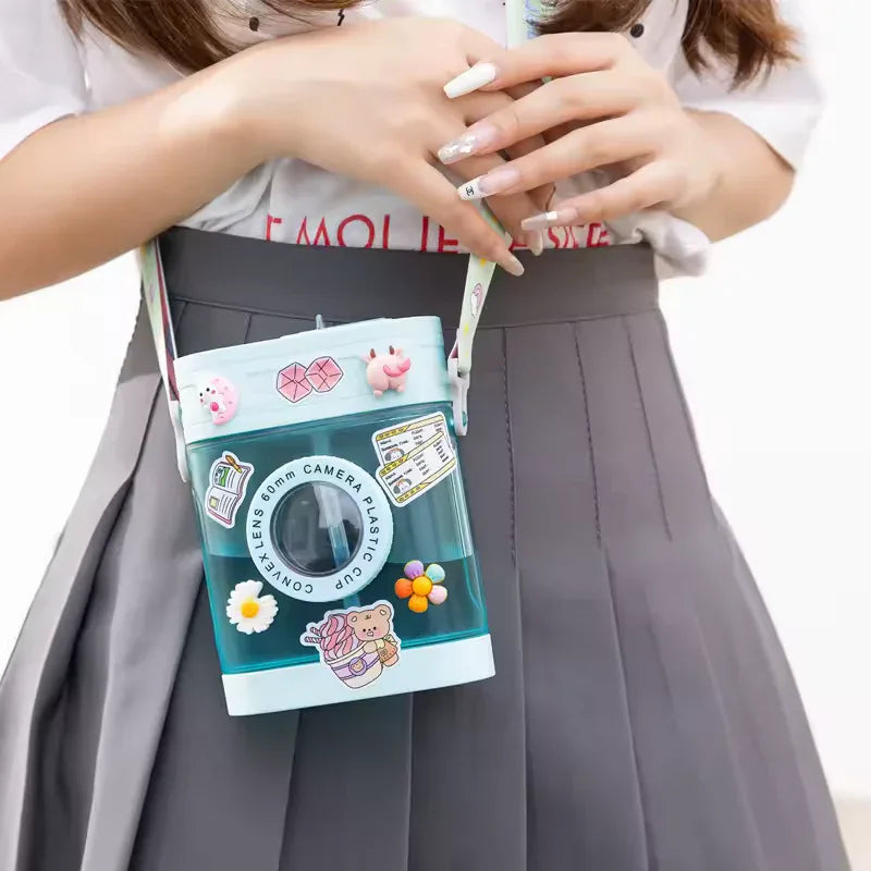 400ml Camera-Shaped Water Bottle – Kawaii Straw Bottle with Strap - Clarify.pk