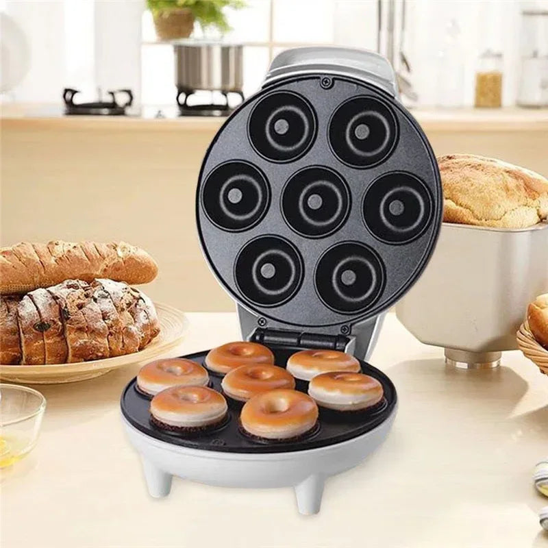 Mini Donuts Machine. Household Seven-Hole Donut Machine Double-Sided Heating Breakfast Machine Multifunctional Cake Machine. - Clarify.pk