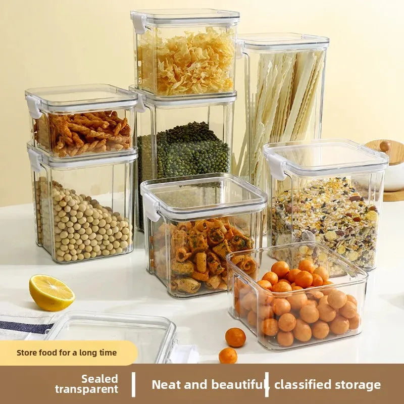 Food Grade Transparent Plastic Storage Container Kitchen Organizer Sealable Dry Goods Canister for Snacks Tea And Grains