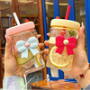 〔Rebecca〕400ml Bow Glass Straw Cup Heat Resistant Separation Filter Cups With Leak-Proof Lid
