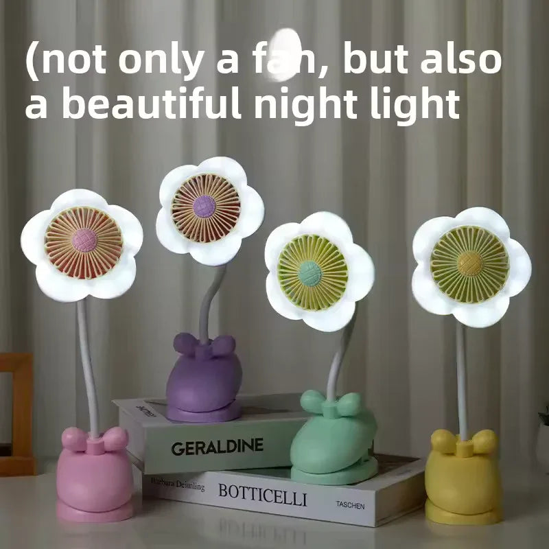 USB Rechargeable Flower Clip-on Fan – 360° Rotation with LED (Random Color) - Clarify.pk