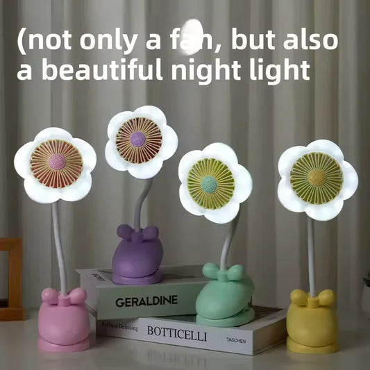 USB Rechargeable Flower Clip-on Fan – 360° Rotation with LED (Random Color) - Clarify.pk