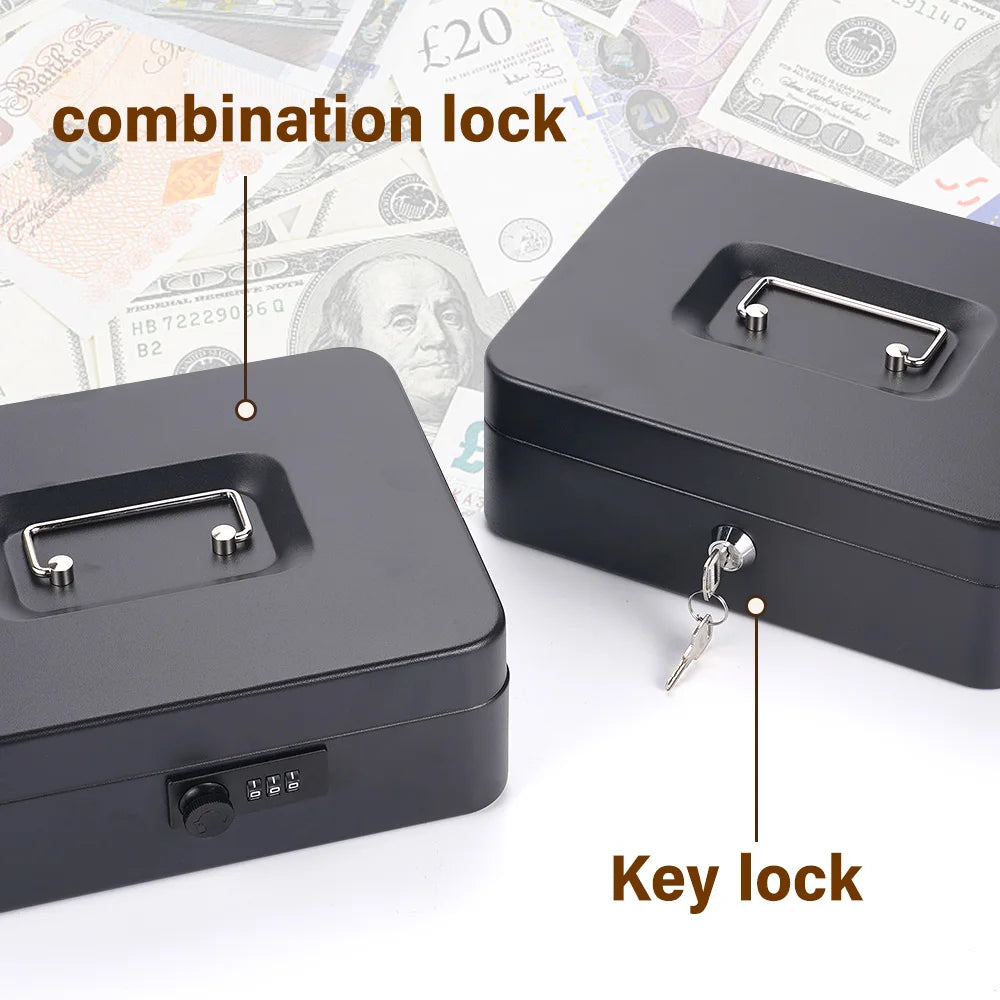 25CMx20CMx9CM Portable Money Box Password Style/Key Style Metal Cash Register Box Collection Box For Home Office Supermarket