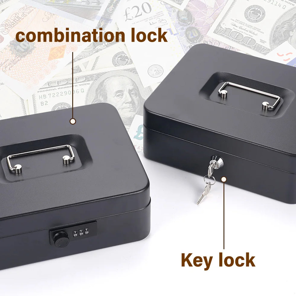 25CMx20CMx9CM Portable Money Box Password Style/Key Style Metal Cash Register Box Collection Box For Home Office Supermarket
