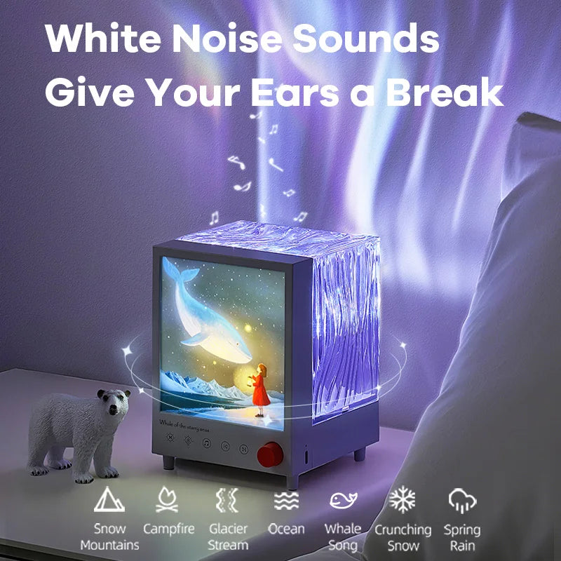 Aurora Box Projector Night Light Bluetooth Ambient Light with White Noise Stepless Dimming Beside Lamp for Bedroom Decor