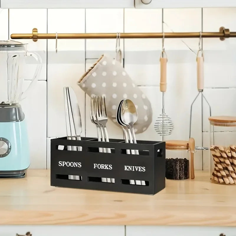 Wooden Cutlery Organizer Box – Multi-Compartment Storage - Clarify.pk