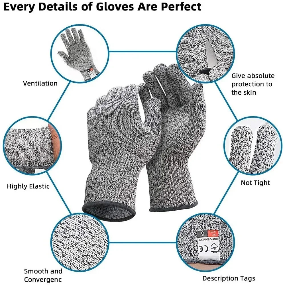 Clearance_Grade 5 Cut Resistant Gloves Kitchen HPPE Scratch Resistant Glass Cutting Safety Protection for Gardeners_Continuous u
