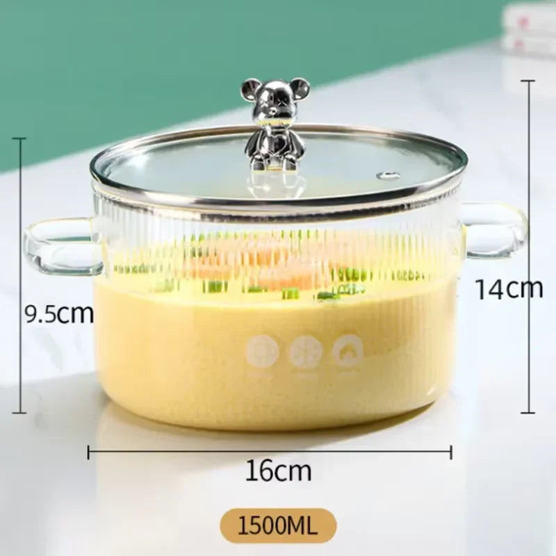 1500ML Clear Glass Saucepan with Dual Handles Soup Cooking Pot with Cover Heat Resistant Kitchen Cooking Tools