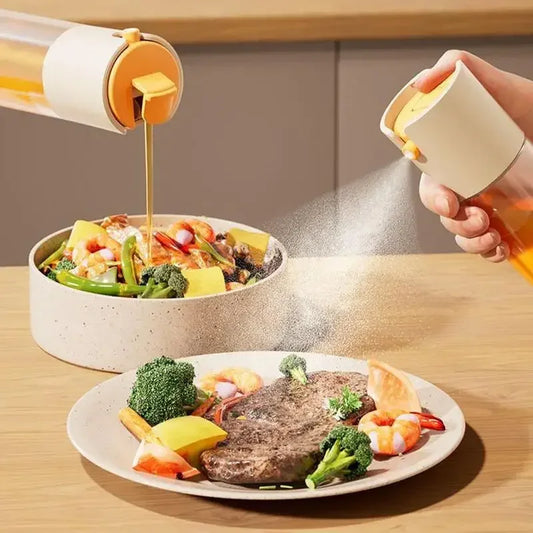 2 in 1 Oil Spray Bottle – Dual Glass Dispenser for Kitchen Use - Clarify.pk