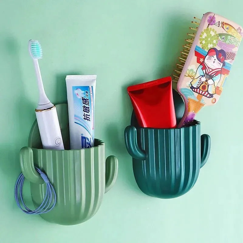 Cactus Wall Toothbrush Holder – Self-Adhesive Bathroom Organizer - Clarify.pk