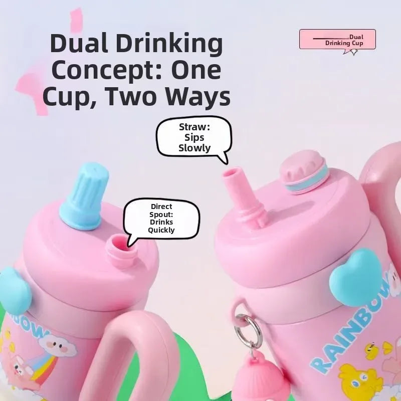 Large Cartoon Straw Cup – Insulated Water Bottle (Random Color) - Clarify.pk