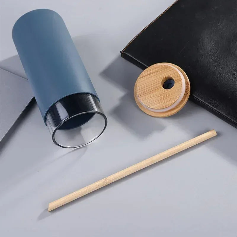 Glass Tumbler with Bamboo Lid With Random Color Cover - Clarify.pk