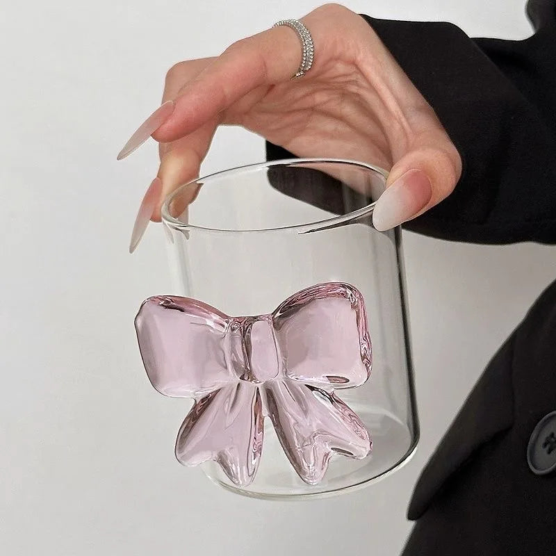 Bow Design Glass Tumbler, Heat-resistant Coffee Cup for Women, Cute Office & Home Drinkware with Elegant Straw, Kawaii Gift Set