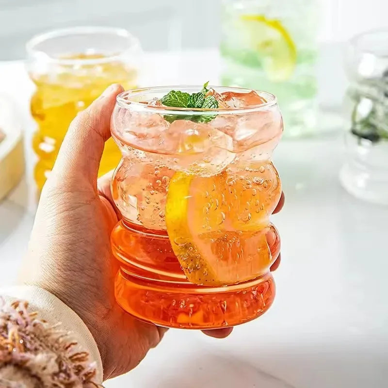 Heat-Resistant Glass Cup with Lid & Straw – Wave Design - Clarify.pk