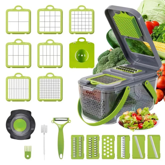 22-in-1 Vegetable Cutter with Container – Multi-Functional Food Chopper & Grater - Clarify.pk