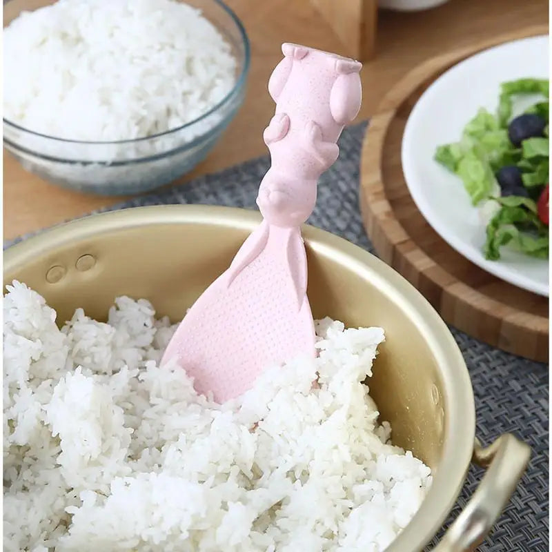 Cartoon Rabbit Rice Spoon Kitchen Wheat Straw Tableware Upright Rice Spoon Household High Temperature Resistant Rice Spoon