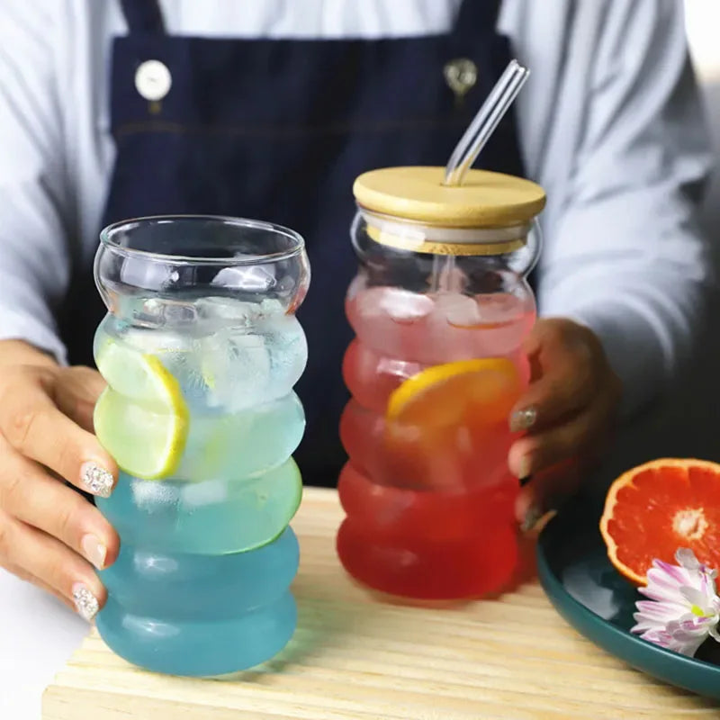 Clear Ripple Glass Cups with Straws – Juice & Cocktail Glasses - Clarify.pk