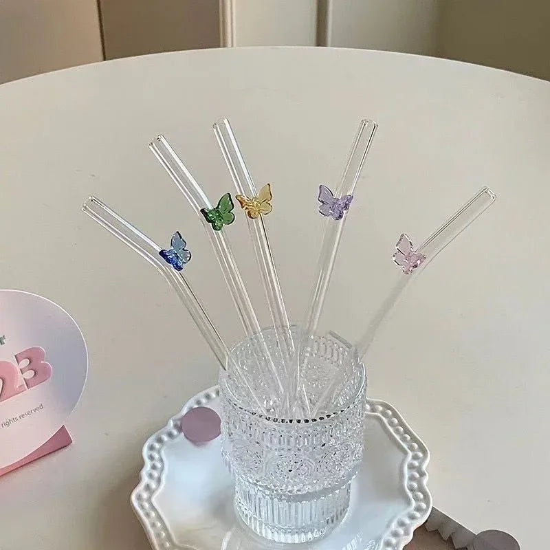 6-Piece Glass Butterfly Straw Set – Reusable Cute Drink Straws - Clarify.pk