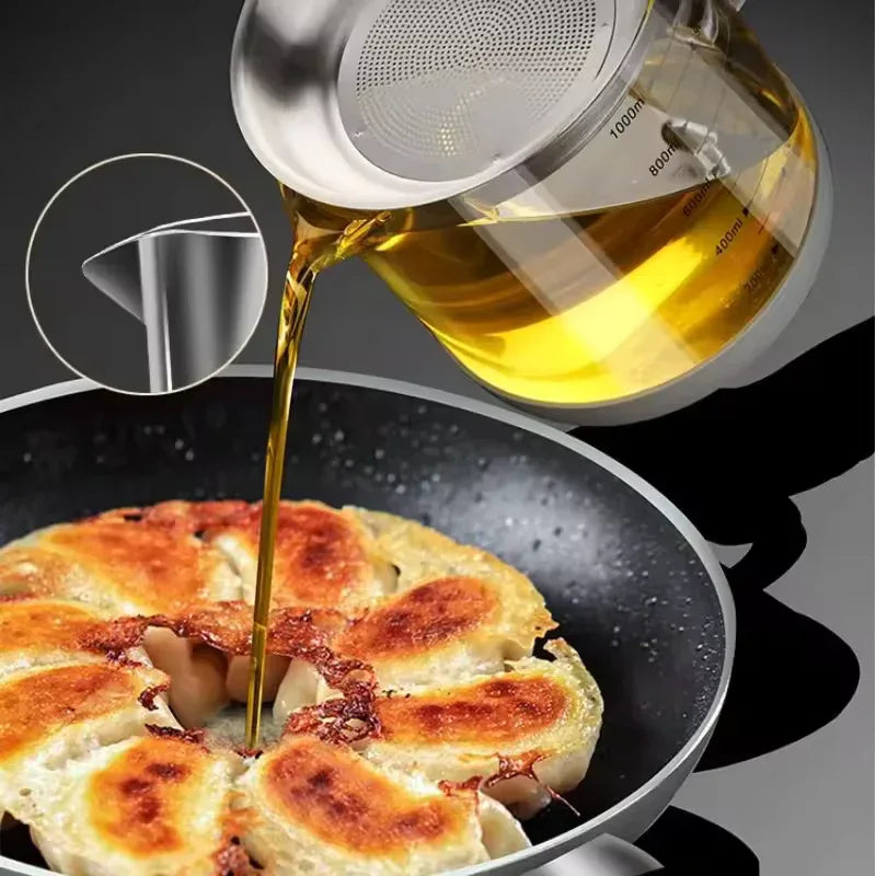 Transparent Glass Oil Filter Pot – Kitchen Grease Separator with Scale (1L) - Clarify.pk