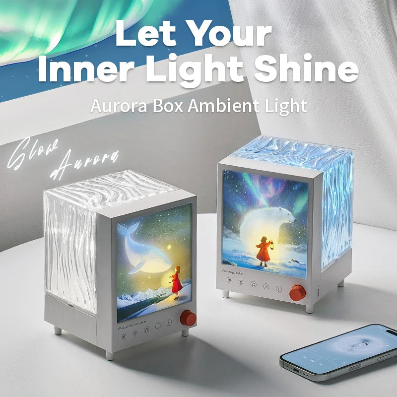 Aurora Box Projector Night Light Bluetooth Ambient Light with White Noise Stepless Dimming Beside Lamp for Bedroom Decor