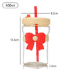 〔Rebecca〕400ml Bow Glass Straw Cup Heat Resistant Separation Filter Cups With Leak-Proof Lid