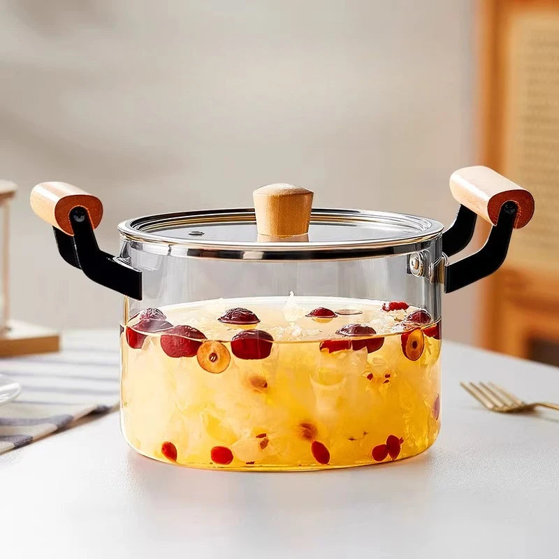 Explosion-Proof Noodle Pot with Heat Retention Transparent Kitchen Cooking Pan for Easy Clean Soup Maker