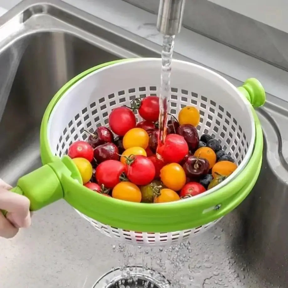 Rotating vegetable fruit washing and draining basket spinner
