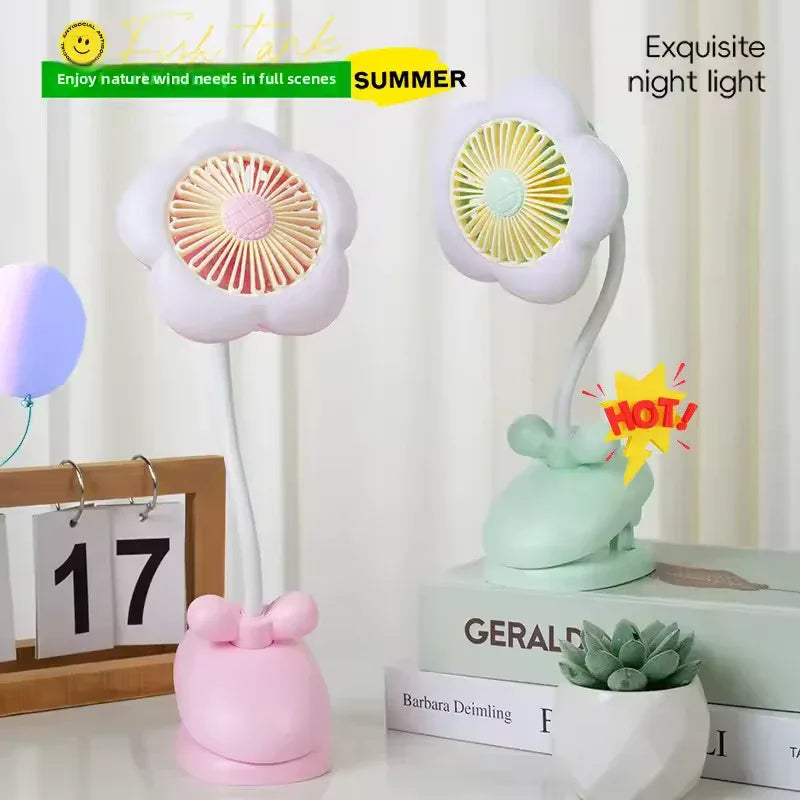 USB Rechargeable Flower Clip-on Fan – 360° Rotation with LED (Random Color) - Clarify.pk