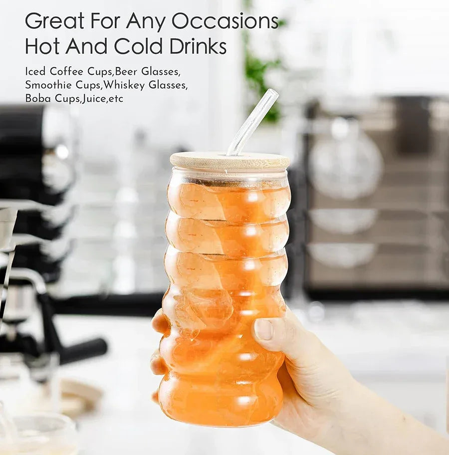 Clear Ripple Glass Cups with Straws – Juice & Cocktail Glasses - Clarify.pk