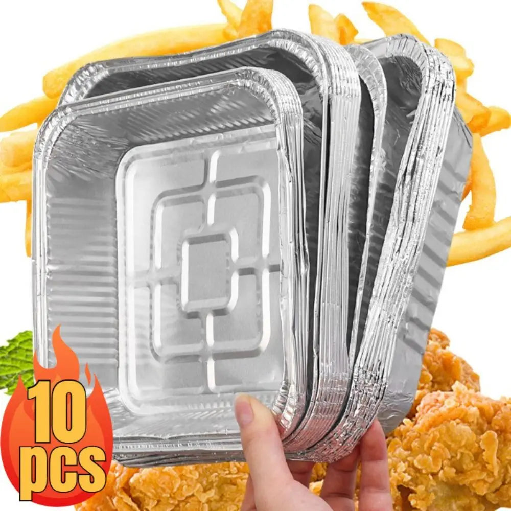 10Pcs Portable Air Fryer Non-stick Food Tray 6/7/8 Inch Reusable Square Aluminum Foil Box Kitchen Oven BBQ Baking Tools