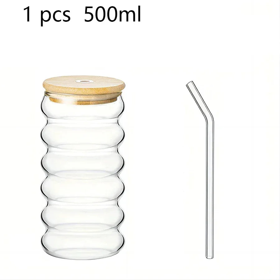 Clear Ripple Glass Cups with Straws – Juice & Cocktail Glasses - Clarify.pk