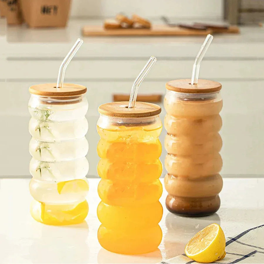 Clear Ripple Glass Cups with Straws – Juice & Cocktail Glasses - Clarify.pk