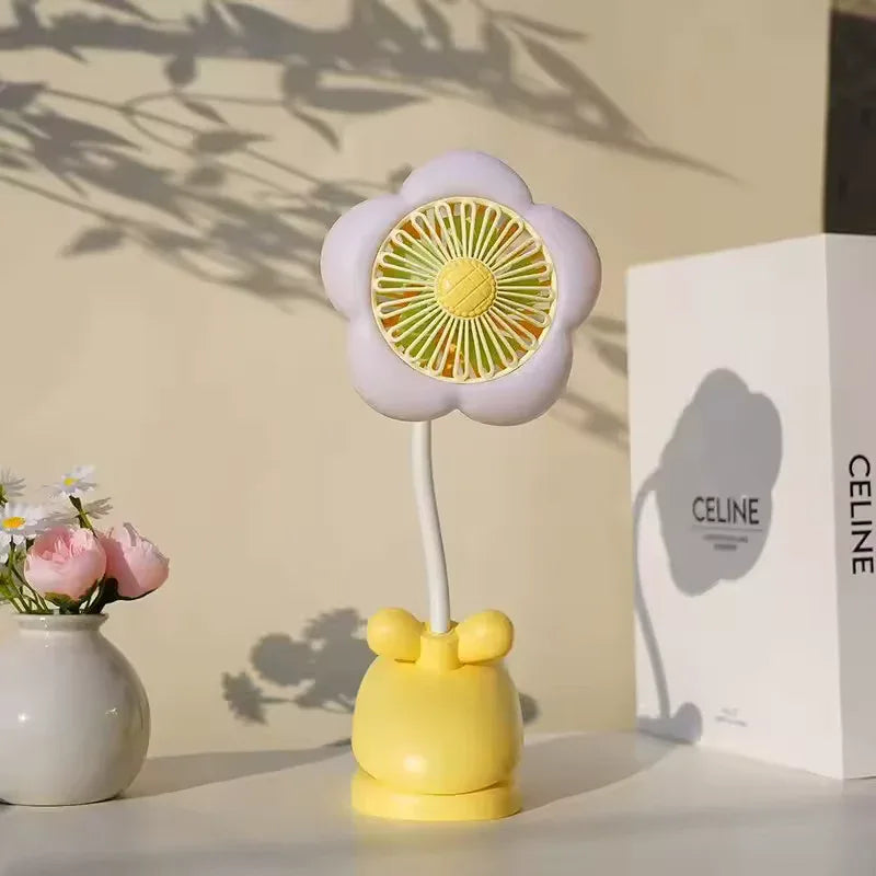 USB Rechargeable Flower Clip-on Fan – 360° Rotation with LED (Random Color) - Clarify.pk