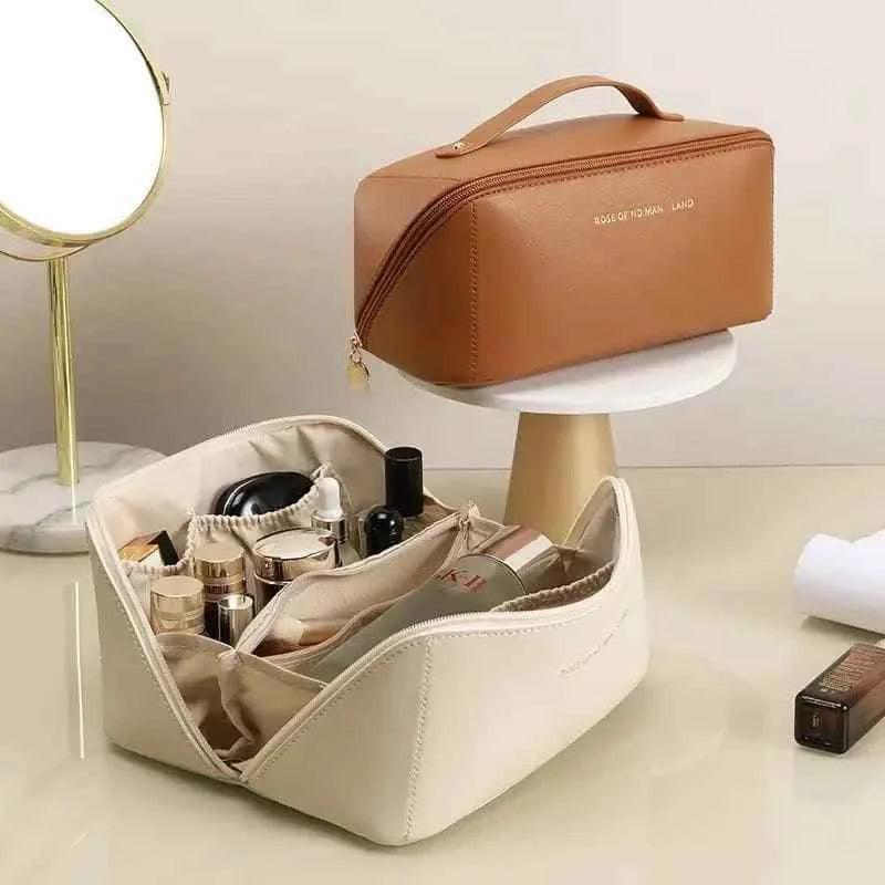 Classy Leather Cosmetic Bag, Portable Makeup Pouch for Travel - Clarify.pk