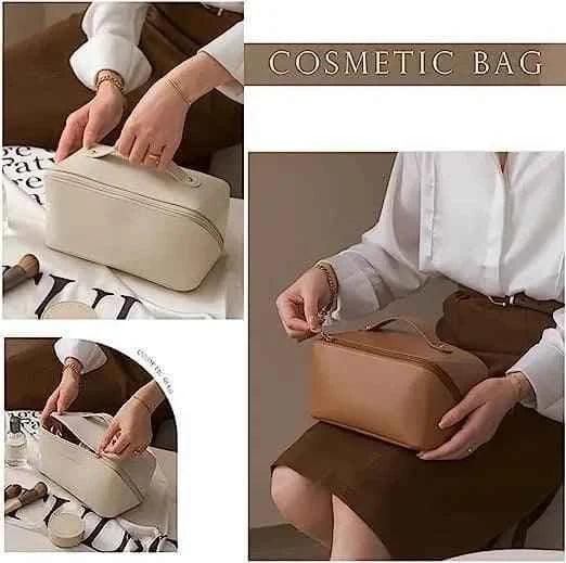 Classy Leather Cosmetic Bag, Portable Makeup Pouch for Travel - Clarify.pk