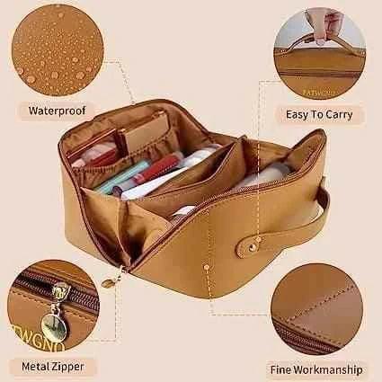 Classy Leather Cosmetic Bag, Portable Makeup Pouch for Travel - Clarify.pk