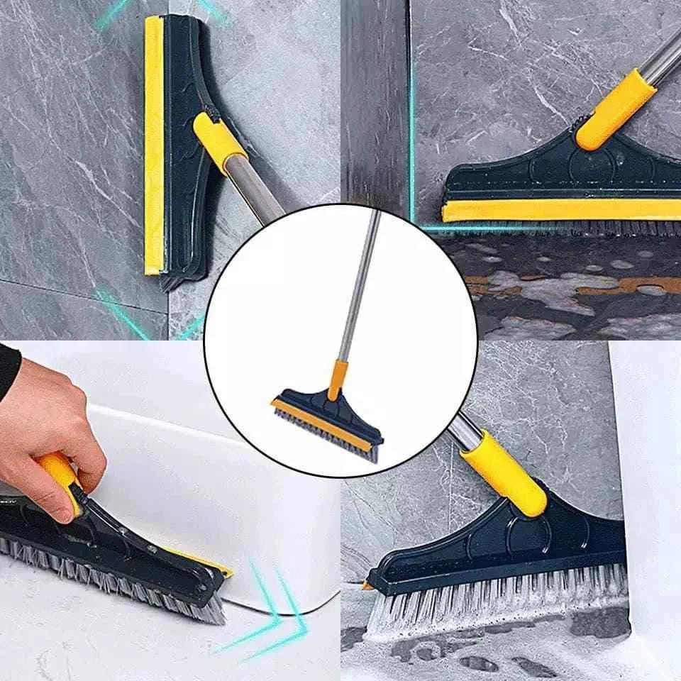 2 in 1 Floor Scrub Brush with Long Handle - Removable Squeegee Tool for Tile and Kitchen Cleaning - Clarify.pk