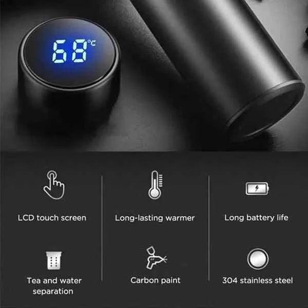 500ML LED Temperature Display Water Bottle - Stainless Steel Insulated Flask - Clarify.pk