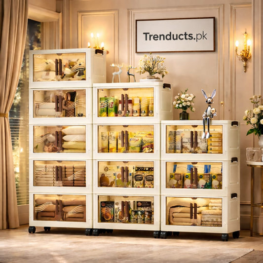 Modern Foldable Kitchen Storage Cabinet with Rolling Wheels